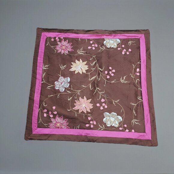 Pillow Cover Embroidered Throw 21Inch Square Shell Feather Rodeo Chain Stich - Picture 3 of 16